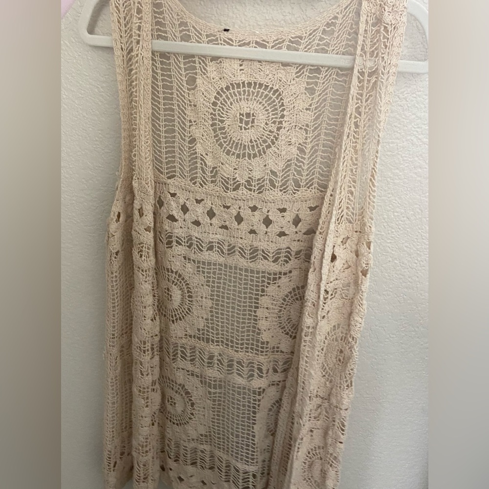 Crocheted tan vest